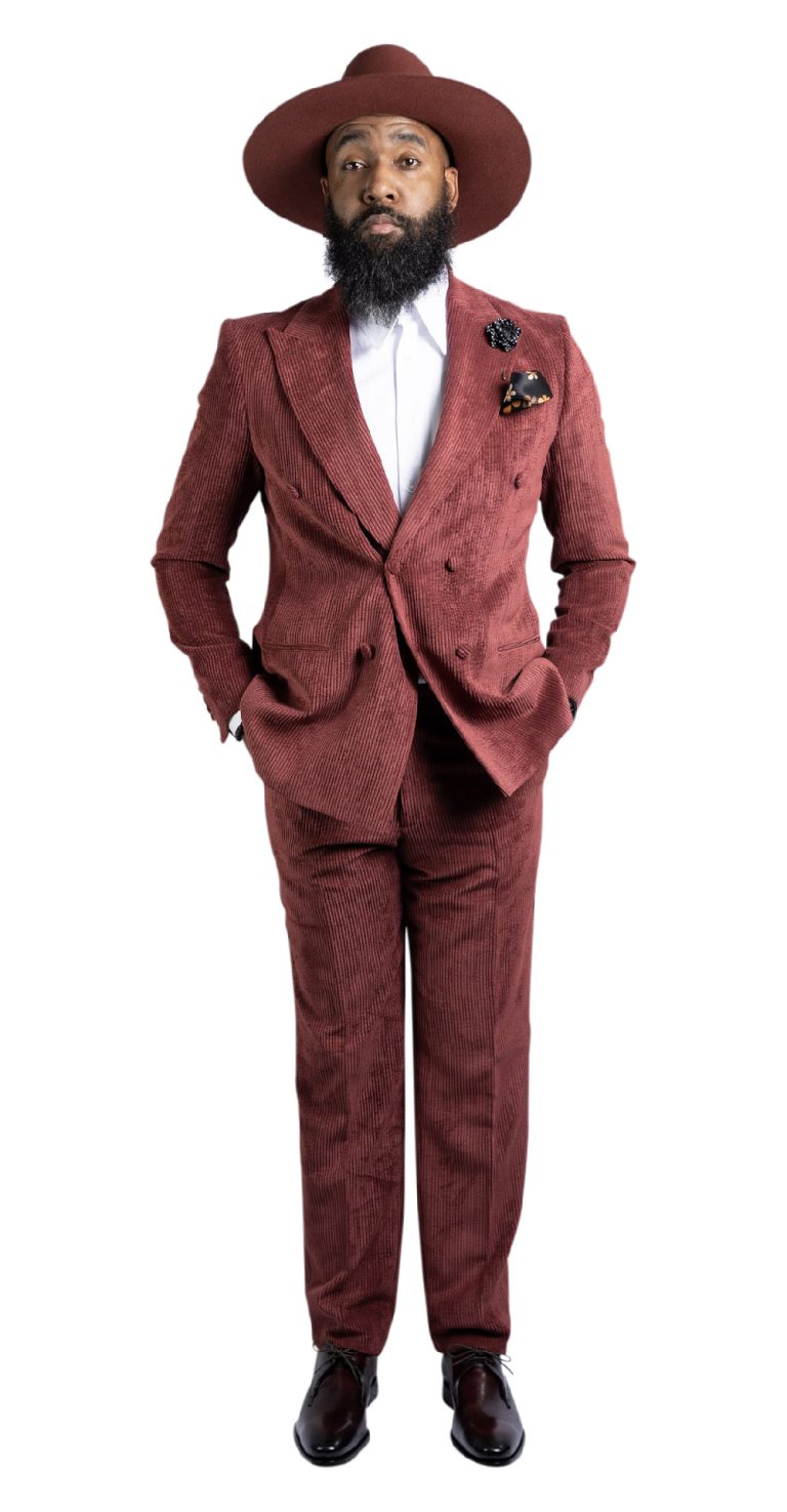 Joseph Couture- Burgundy Corduroy Double- Breasted Suit